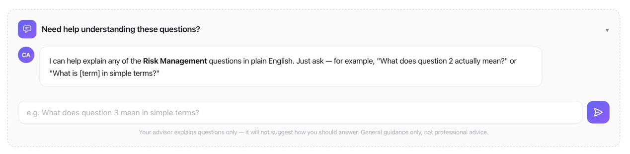 AI Question Helper explaining a CRA compliance question in plain English